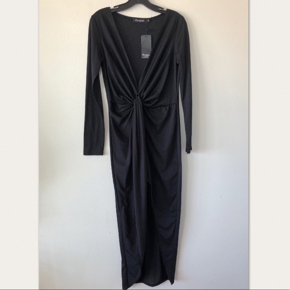 Onayaya Black Maxi Dress with Front Opening Sz Lg - Picture 2 of 7